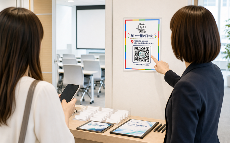 セミナー会場の受付に掲示したA4の口コミ案内のイメージ